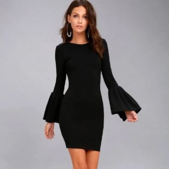 Lulus Dresses & Skirts - Double Flair Black Long Sleeve Bodycon Dress